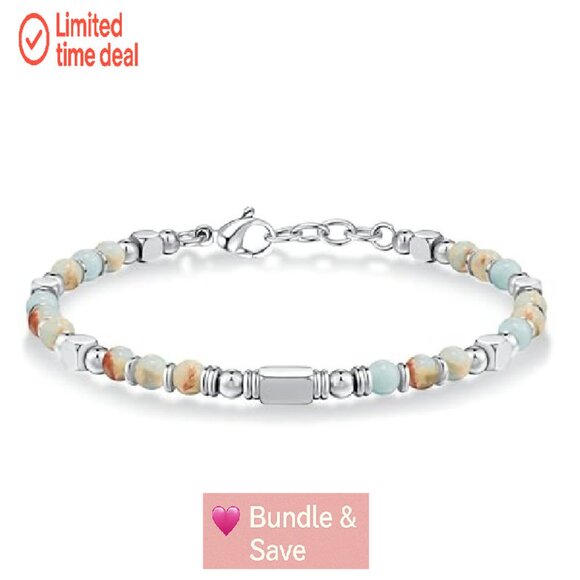 Boho Beaded Bracelet with Natural Stones, Adjustable 8.1 Inch Length - Picture 2 of 8